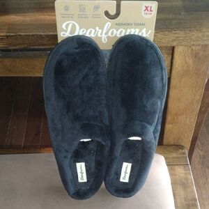 NWT Dearfoams Men's Black Memory Foam Slippers